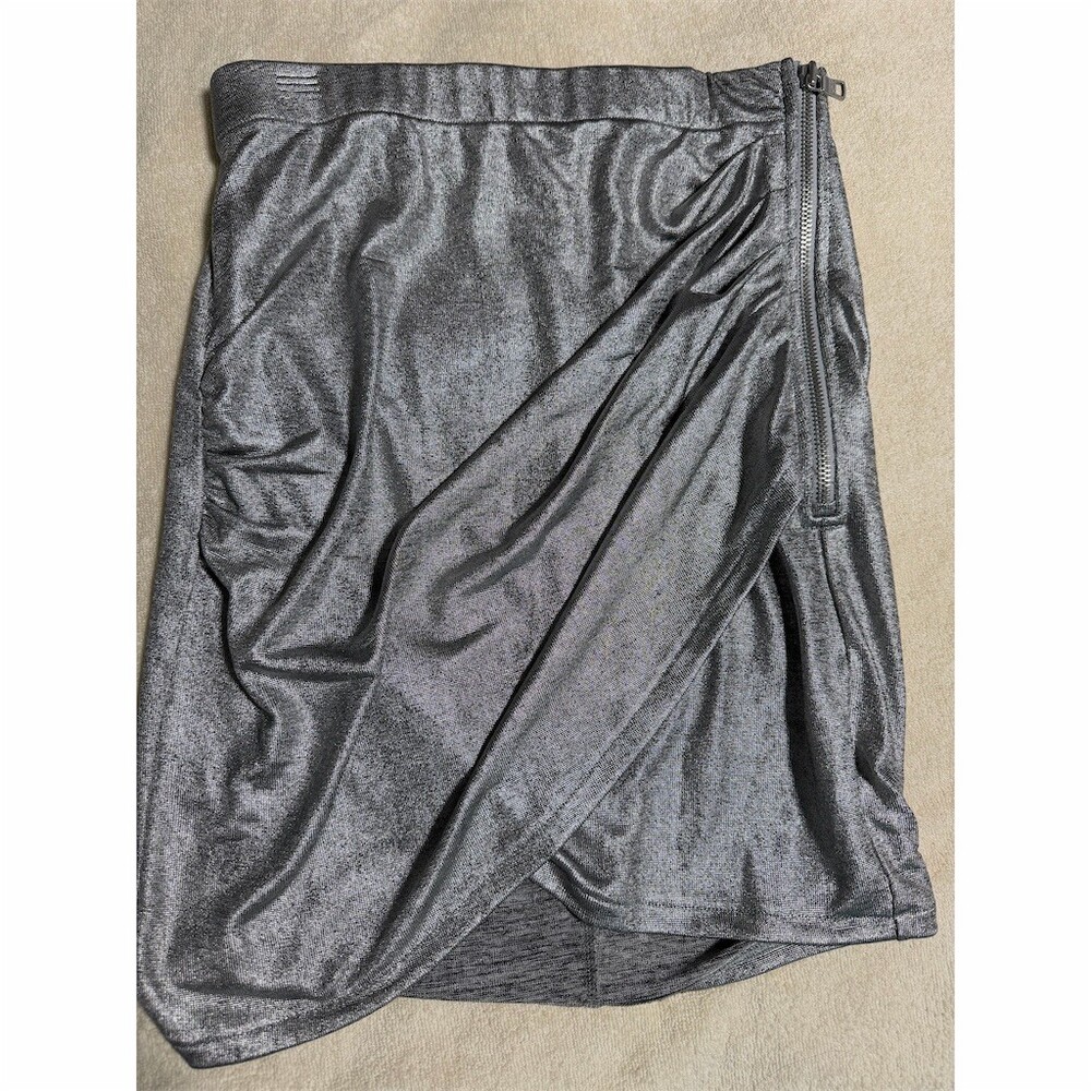 Armani Exchange Skirt Womens Size S Silver Metallic Draped Wrap Mini